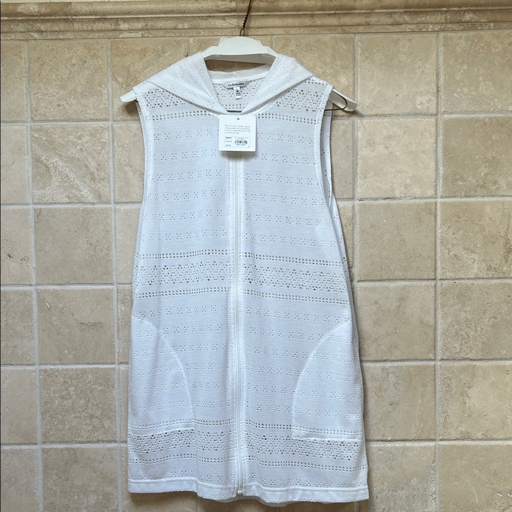 White Sleeveless Hooded Swim Cover Up